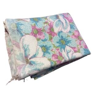Penneys Blanket Blue Fair Vintage Floral Satin Trim Fashion Manor 65x80